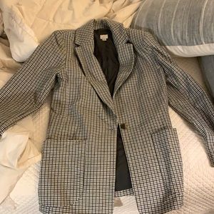 Brown white and blue plaid oversized blazer